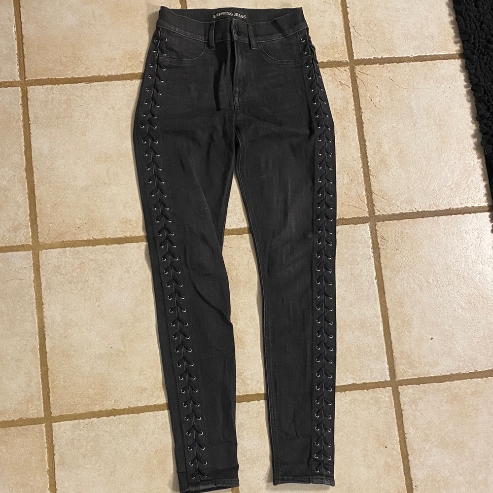 Vintage Express lace up high rise skinny jeans